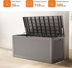 ROJIK Outdoor Storage Housing Deck Box - Waterproof Patio Furniture, Garden Tools, Cushions, Pool Accessories Storage Bench with Lockable Lid and Side Handles (Grey 110 Gal)