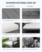 SERWALL HDPE Patio Conversation Set, 6-piece Sectional Outdoor Furniture Set, All Weather Outdoor Couch Set Patio Furniture Set for Deck, Lawn, Grey Frame with Khaki Cushion