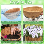 ZeeDix 6 Pack 14 Inch Metal Round Hanging Planter Basket with Coconut Liners Replacement, Hanging planters Baskets with Natural Coco Liner for Outdoor Indoor Planters Flowers Vegetables