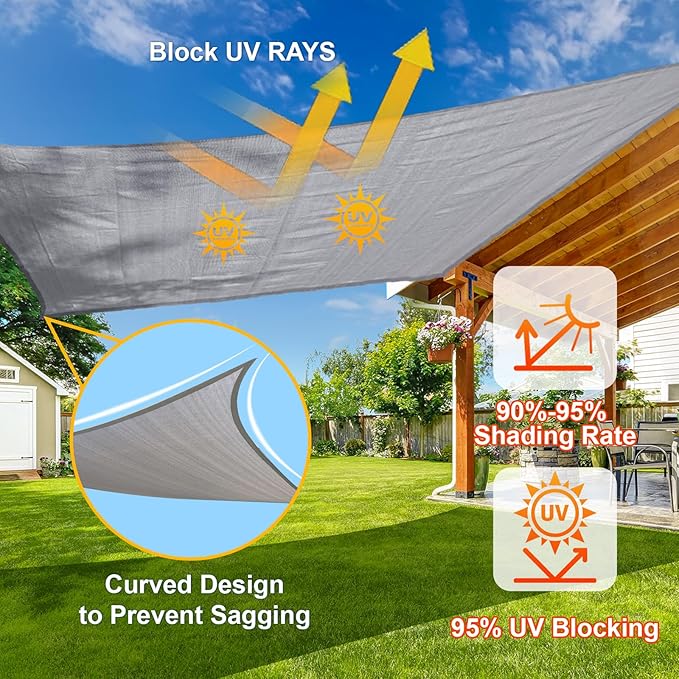 SUNLAX Sun Shade Sail 10' x 10' x 10' Silver Grey Triangle Canopy Sail Shade Cover UV Block Permeable Sunshade Outdoor for Patio Backyard (We Make Custom Size)