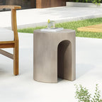 Christopher Knight Home Outdoor Round Side Table, U-Shaped Patio Garden Stool Coffee End Table,Decorative Accent Table for Patio,or Balcony,Lightweight Concrete Material,Light Gray