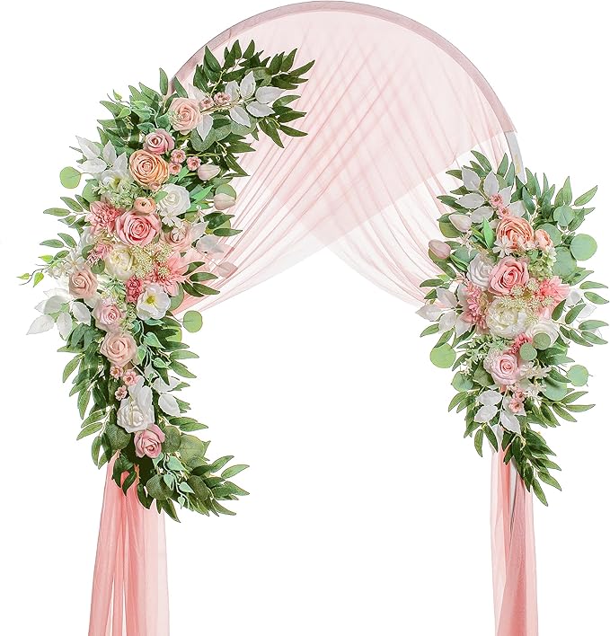 Artificial Flowers Wedding Arch Swag, Champagne and Pink Silk, 40 Inch