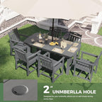 HDPE Outdoor Patio Dining Set with Table & 6 Chairs, All-Weather 7-Piece Outdoor Table and Chairs, 2" Umbrella Hole, Patio Furniture for Garden, Backyard, Deck | Grey