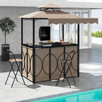 Tangkula 3 Piece Patio Bar Set, Grill Gazebo & 2 Foldable Bar Stools with Awning, Metal Storage Shelves, Glass Holders, Double-Tier Outdoor Shelter for Patio Poolside Garden Backyard (Coffee)
