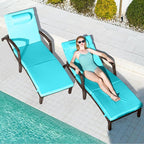 Chaise Lounge Chairs Outdoor Set of 4, Comfy Outside Wicker Patio Pool Lounge Chair w/ 5 Adjustable Back Angle, Cup Holder, Thicken Cushion