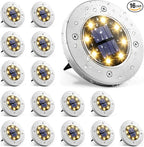 GIGALUMI Solar Ground Lights - No-Drill Fence Lighting Solution, Waterproof Perimeter Lights Compatible with Wood, Metal & Concrete Fences (16 Pack Warm White)