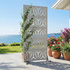 Casaphoria Metal Privacy Screen Outdoor, 60" H x 30" W Freestanding Decorative Privacy Screen for Patio Deck Balcony Garden with Stable Base, Grey-Star