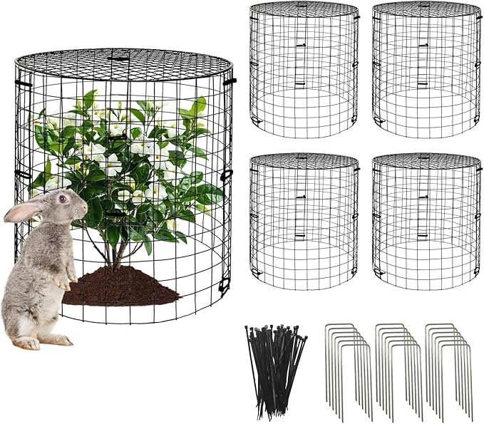 Plant Protector Cages with Removable Covers, Black, 5 Sets