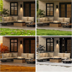 homary Patio Conversation Sets with Fire Pit-Modular Outdoor Sofa Aluminum & Teak Outdoor Sofa Se with Glass Wind Guard Ideal for Patios & Balconies, 6 Pepole, Beige