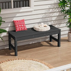 SERWALL 47 Inches Outdoor Bench, All Weather HDPE Backless Bench with Wood Grain Texture for Garden Porch and Park, Curved Bench Seat for Comfort, Black