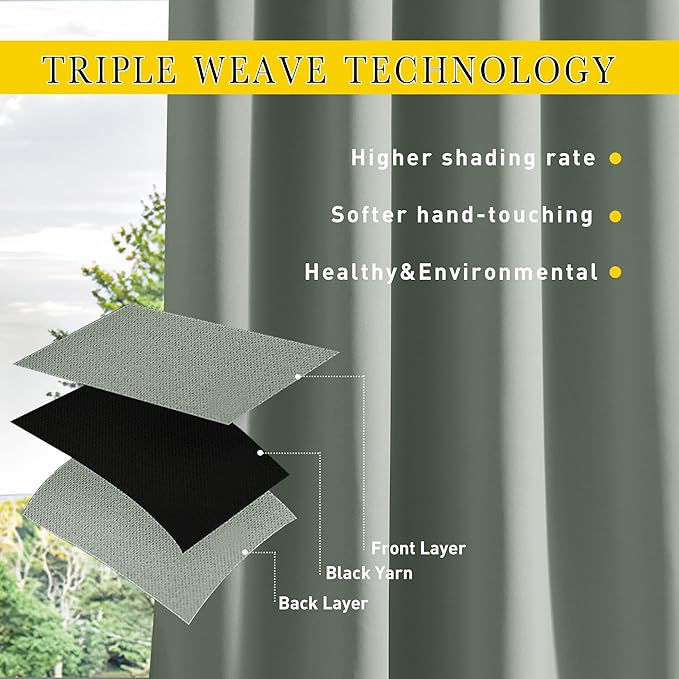 NICETOWN 2 Panels Outdoor Curtains for Patio Waterproof & Windproof, Thermal Insulated Top & Bottom Grommet & Back Tab Sun Blocking Outdoor Drapes with Fixed Rope for Gazebo, Sage Green, W66 x L90