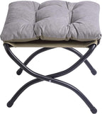 15" Foldable Foot Stool Ottoman with Metal Frame - Washable Light Grey Upholstered Indoor/Outdoor Footrest for Living Room, Bedroom, Patio - Space-Saving Compact Design