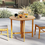 Tangkula 2 Pieces 36 Inches Outdoor Folding Round Dining Table, No Assembly Patio Acacia Wood Bistro Table with Slatted Tabletop, for Backyard, Porch, Balcony