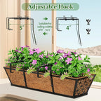 SPECILITE 30" Window Boxes Planters, Heavy Duty Metal Railing Planter Boxes, Adjustable Balcony Planters for Railing Hanging, with Coco Liner & Tool Set for Deck, Porch, and Patio Gardening (4 Pack)
