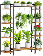 C1 Plant Stand Indoor with 6 Grow Lights, 6 Tiered Large Metal Plant Stand, 55 Inches Tall Plant Shelf with Hooks, Plant Holder Display Shelves for Patio, Garden, Living Room, Balcony