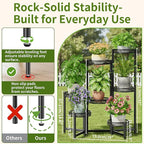 Plant Stand Indoor Outdoor, 7 Tier Large Plant Stand with 7.9-Inch Wide Drainage Tray, Tiered Corner Metal Iron Flower Display Holder Shelf, Folding Tall Rack for Patio Balcony Porch - BlackFlower
