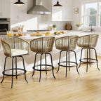 DWVO Outdoor Counter Height Bar Stools Set of 4, Patio Swivel Bar Chairs with Soft Cushions, 360° Rotation, Bar Height Rattan Chairs for Backyard, Poolside, Garden, Beige