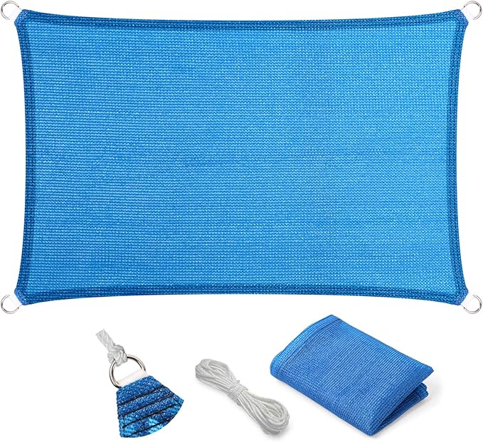 Eden's Decor Straight Flat-Edged Sun Shade Sail Rectangular 8' x 11' Blue UV-Blocking Outdoor Canopy Fabric Cloth Awning for Pergola Patio Garden Backyard Custom Size