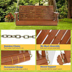 VINGLI Upgraded Patio Wooden Porch Swing for Courtyard & Garden, Heavy Duty 880 LBS Swing Chair Bench with Hanging Chains for Outdoors (Brown, 4 FT)