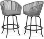 DWVO Outdoor Counter Height Bar Stools Set of 2, Patio Swivel Bar Chairs with Soft Cushions, 360° Rotation, Bar Height Rattan Chairs for Backyard, Poolside, Garden, Gray