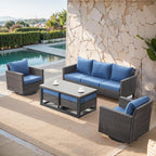 Belord 6 Piece Outdoor Furniture Patio Wicker Sofa Set, Oversize Outdoor Swivel Rocker Chairs with Rattan Ottomans, Conversation Sets Patio Furniture Come with Removable Washable Cushion Blue, Brown