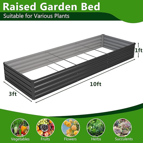 2PCS 10x3x1ft Galvanized Raised Garden Bed Kit,Metal Planter Box for Vegetables,Flowers,Herbs Durable Rust-Resistant Patio Gardening Beds,Black