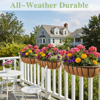 36 Inch Railing Planter Window Box Deck Balcony Rail Planter with Coco Liner Metal Wall-Mounted Coconut Liner Planters Basket Horse Trough Planters for Outdoor Balcony Porch Fence Patio (2 Pack)