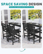 SERWALL Outdoor Bar Table and Chairs Set, Adirondack Bar Chairs Set of 2 and Bar Height Table, All Weather HDPE Patio Bar Set, Outdoor Furniture for Outside, Black