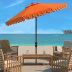 SAFAVIEH 9ft Outdoor Patio Umbrella, Round, Valance, Orange, Auto Crank Tilt, UV Resistant for Deck, Backyard, Poolside (PAT8006O)