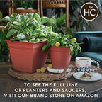 The HC Companies Eclipse Square Plastic Planter w/ Attached Saucer - Outdoor & Indoor Plant Pot with Drainage Holes - Lightweight, UV-Resistant Plastic Pots For Plants (12" Warm Gray, Pack of 1)
