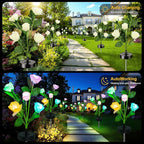 Upgraded Solar Garden Lights, 2 Pack Outdoor Solar Lights, New Round Panel for 40-Hour Runtime, Serve as Outdoor & Indoor Decor, 7-Color Changing Flower Lights, Waterproof for Patio Yard Decoration