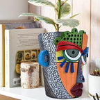 Abstract Face Planter Pots for Plants,Hand-Painted Colorful Flower Pots with Drainage, Indoor Outdoor Garden Decor Gift(Modern,Large)