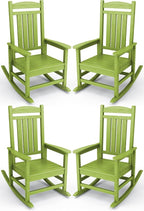 KINGYES HDPE Outdoor Rocking Chair Set of 4, All-Weather Poly Patio Rocking Chairs with 330lbs Support for Adults, Pistachio Green