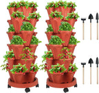 GameXcel Vertical Planter 6 Tier Stackable Planters Garden Planters Strawberry Herb Flower and Vegetable Planter Indoor Outdoor Gardening Pots with Removable Wheels and Tools 2-Pack