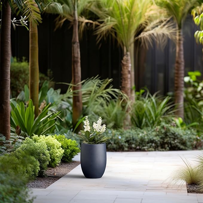 Kante 11.8 Inch Tall Concrete Planter, Large Indoor Outdoor Plant Pot with Drainage, Smooth Charcoal Finish with Painted Interior, Ideal for Porch, Home, Garden, Patio