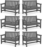SERWALL Outdoor Bench, HDPE Outdoor Benches Weatherproof, 2-Person Garden Bench with 660 lbs Weight Capacity, Patio Benches for Outdoors, Garden, Porch, Backyard and Park, Grey, 6 Pack