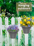 MADHOLLY 6Pcs Vertical Hanging Planters for Outdoor Plants - Wall Plant Holder for Indoor Decorations Garden Fence, Plastic Flower Pots with Drainage Grid and Hooks (Gray)