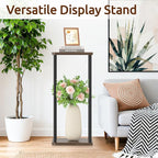 2 Tier Plant Stand Indoor, 28In Tall Corner Vertical Wood Metal Square Shelf, Modern Black Large Planter Table Heavy Duty Flower Pot Holder Rack for Narrow House Living Room Floor Orchid, Oak