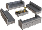 12-Seat Modular Patio Furniture Set – Outdoor Wicker Sectional Sofa with Thick 4″ Cushions, Dual-Strand PE Rattan, Rust-Resistant 18 mm Steel Frame, Backyard Garden Deck Lounge,Black