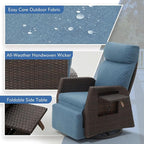 Adjustable Outdoor Recliner Chair with Independent Backrest & Footrest, Patio Swivel Recliner Chair, Wicker Reclining Patio Chair w/Flip-Up Table, 155° Lay Flat Chaise Lounge, Blue, 2PCS