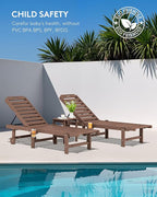 SERWALL Outdoor Chaise Lounge Set of 6, HDPE Pool Lounge Chair with 5-Position Adjustable Backrest, Patio Lounger with Rolling Wheels & Cup Holder for Pool, Brown