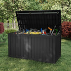 EasyUp 180 Gallon Outdoor Storage Box, Resin Waterproof UV-Resistant Deck Box with Hydraulic Lid Support, Reinforced Stability for Patio, Garden, and Poolside, Black