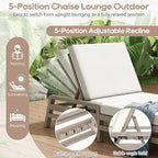LUMISOL Patio Chaise Lounge Chair, 5-Position Adjustable Outdoor Chaise Lounge, Solid Wood Patio Recliner Chair with Thick Cushions, Weather-Resistant for Pool, Balcony, Garden, Grey