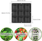 Hanging Planting Grow Bags, 9 Pockets Hanging Vertical Wall Planter Wall Mounted Grow Bag Outdoor Indoor Gardening Vertical Greening Flower Container, Planting Bags Storage Bags(0.5 m × 0.5 m, Black)