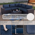 Kullavik 9 Pieces Outdoor Patio Furniture Set,PE Wicker Rattan Sectional Sofa Patio Conversation Sets with Swivel Rocking Chairs Set,Navy Blue