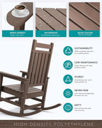 SERWALL Oversized Rocking Chair, Outdoor Rocking Chair for Adults, All Weather Resistant Porch Rocker for Lawn Garden, Brown