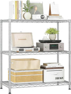 Xcity Storage Shelves, 3 Tier Heavy Duty Metal Shelving Unit with Wheels, 1050 LBS Capacity Adjustable Steel Wire Shelf Organizer for Pantry, Kitchen, Garage, 14" D x 24" W x 30" H, Chrome