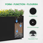 IDZO 35.4" W x 25.6" H Metal Planter Box, Privacy Trough for Patio, Rectangle Container for Outdoor Plants, Tall Large Rectangular Steel Bed for Outdoor Greens with Drainage Holes & Adjustable Feet