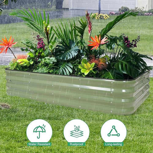 1MORE Raised Garden Bed -5X3X1 Galvanized Planter Box for Outdoor Gardening,4 in 1 Modular Raised Bed Kit with Protective Tape, Gloves for Herb,Ideal for Vegetables and Plants.Green-1Pcak