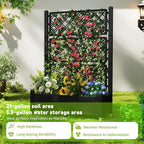 Raised Garden Bed with Trellis, 21 Gallon Self Watering Planter Box with Lockable Wheels & Drainage Holes for Climbing Plants Vegetables Flowers, Anti-Rust Resin for Backyard Patio (Black)